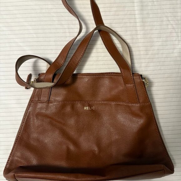 Relic by Fossil Vintage Leather Shoulder Bag Expandable Zipper Logo - Picture 1 of 3